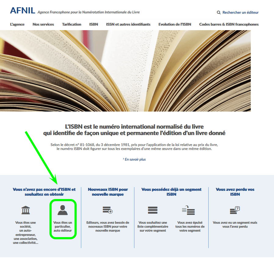 Auto-édition pour un auteur et ISBN - Page 1 de demande de numéros ISBN