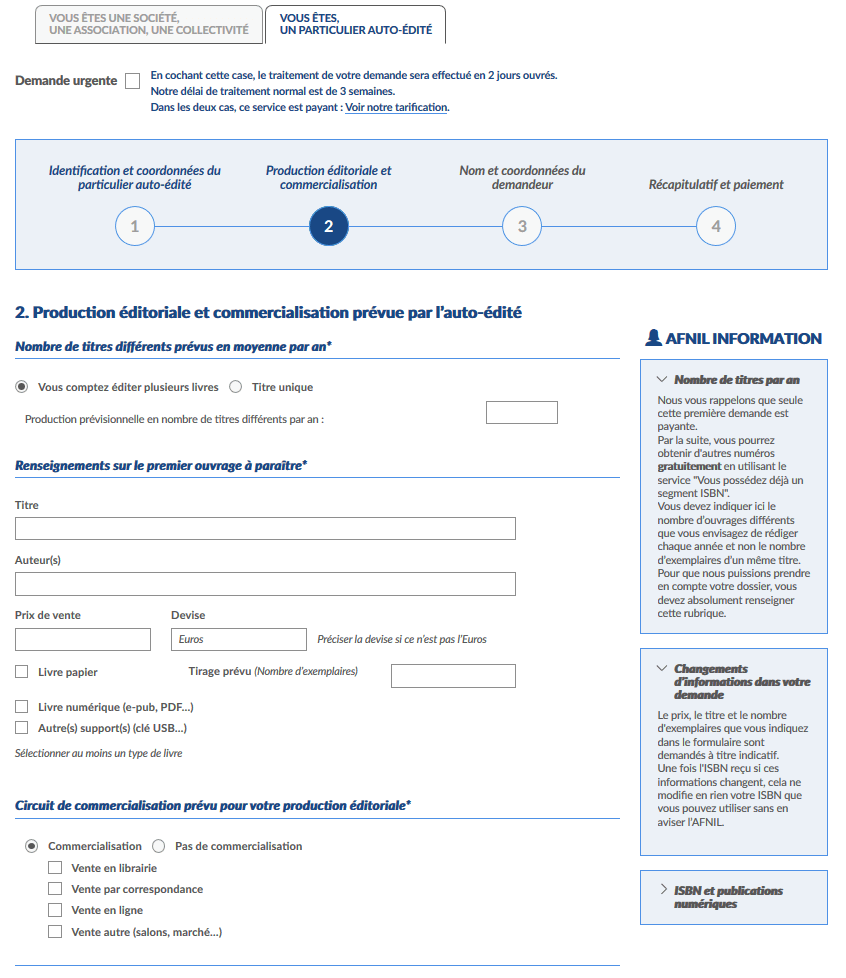 Auto-édition pour un auteur et ISBN - Page 3 de la demande de numéros ISBN